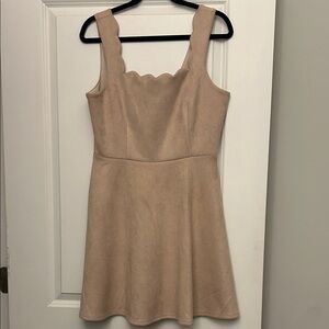 Alya Scalloped Edge Suede Tan Mini Dress